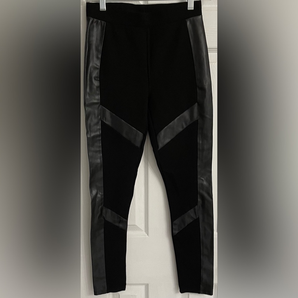 Bebe Bikercore Jet Black Leggings With Faux Leather Paneling